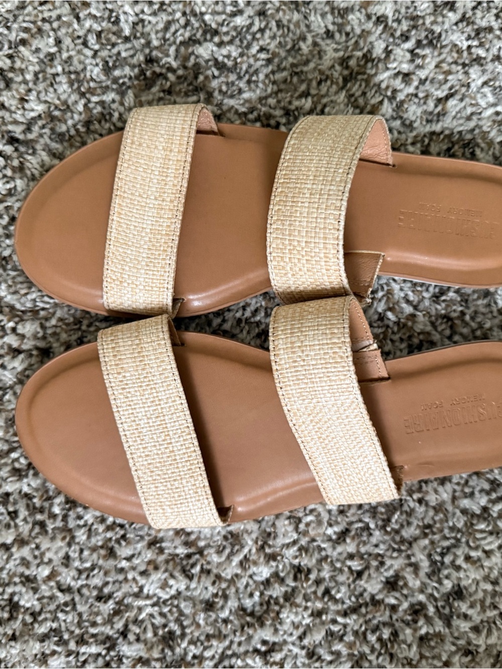 Neutral Woven Double-Strap Slide Sandals - Beige